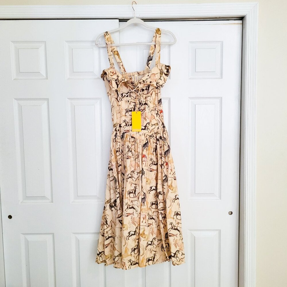 NWT Samantha Pleet Unicorn Print Shield Dress / Built in Corset, Cotton, Size 14